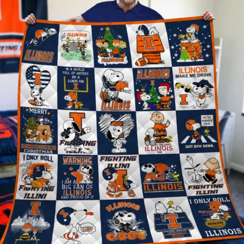 Illinois Fighting Illini Quilt Blanket Snoopy Patchwork Blue Orange