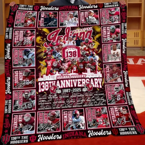 Indiana Hoosiers Quilt Blanket 138th Anniversary Red White