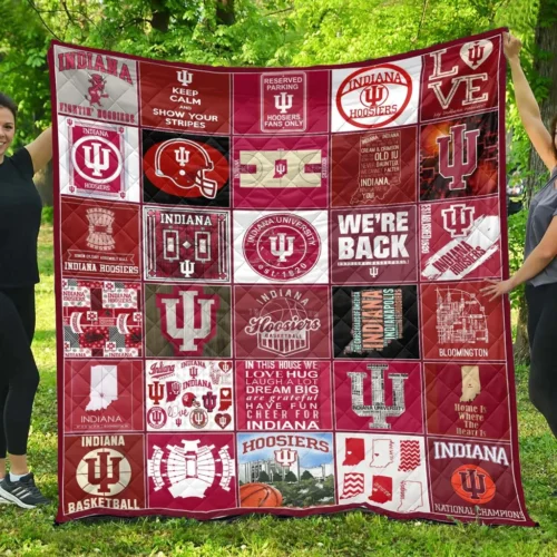 Indiana Hoosiers Quilt Blanket Patchwork Logo Red White