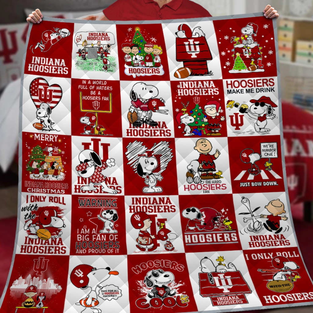 Indiana Hoosiers Quilt Blanket Snoopy Cartoon Red White Indiana Hoosiers Quilt Blanket Snoopy Cartoon Red White
