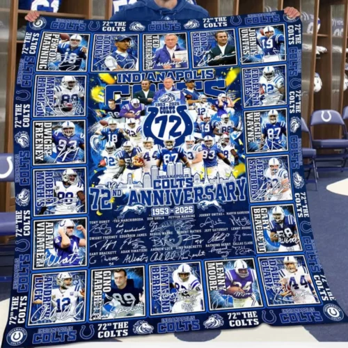Indianapolis Colts Quilt Blanket 72nd Anniversary Blue White