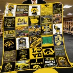 Iowa Hawkeyes Quilt Blanket Patchwork Logo Yellow Black