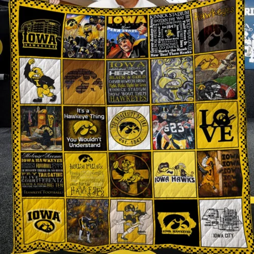 Iowa Hawkeyes Quilt Blanket Vintage Patchwork Black Yellow