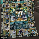 Jacksonville Jaguars Quilt Blanket 30th Anniversary Teal Yellow