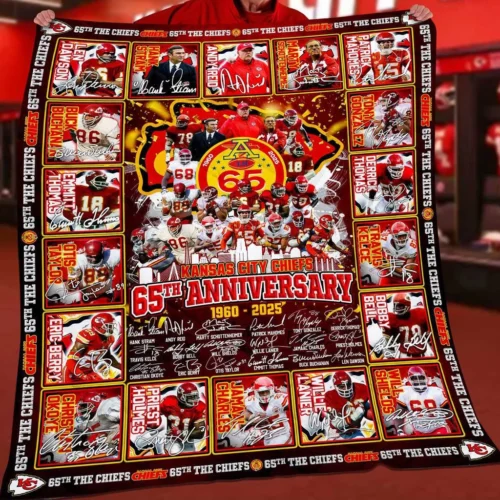 Kansas City Chiefs Quilt Blanket 65th Anniversary Red White