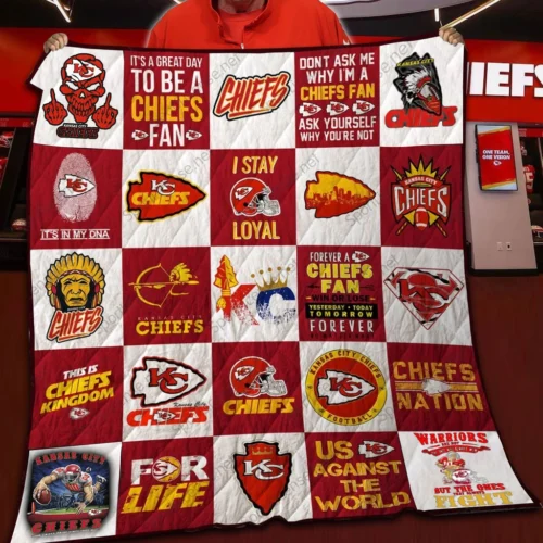 Kansas City Chiefs Quilt Blanket Patchwork Logo Red White