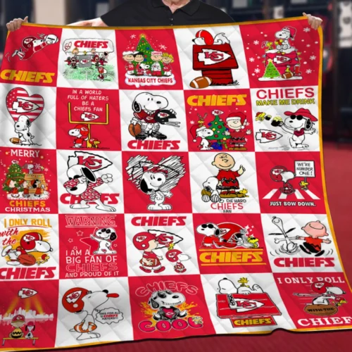 Kansas City Chiefs Quilt Blanket Snoopy Cartoon Red White