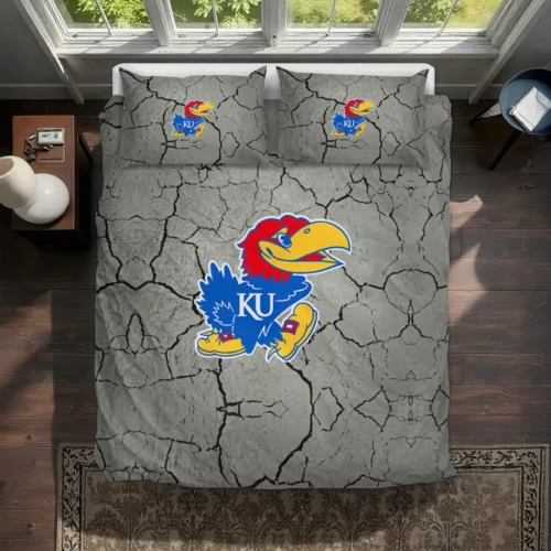 Kansas Jayhawks Cracked Texture Bedding Set Best Selling