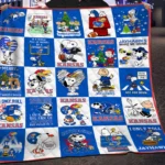 Kansas Jayhawks Quilt Blanket Snoopy Patchwork Blue White