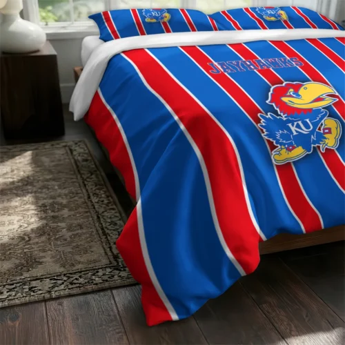 Kansas Jayhawks Stripe Style Bedding Set Fashion Forward