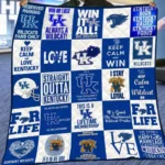 Kentucky Wildcats Quilt Blanket Patchwork Blue White