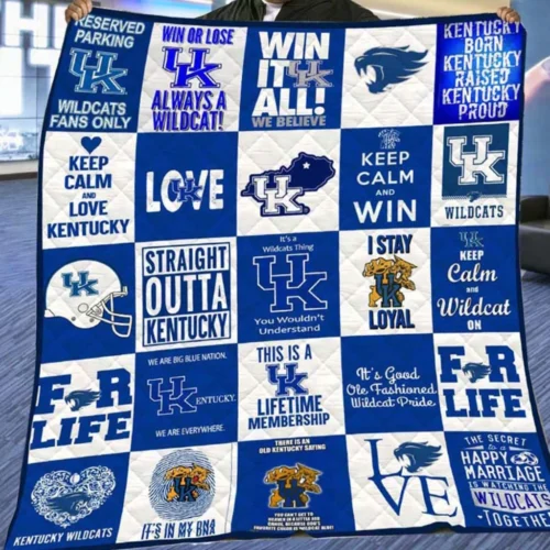 Kentucky Wildcats Quilt Blanket Patchwork Blue White