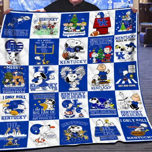 Kentucky Wildcats Quilt Blanket Snoopy Cartoon Blue White