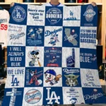 Los Angeles Dodgers Quilt Blanket - Patchwork Logo Blue White 1 Los Angeles Dodgers Quilt Blanket Patchwork Logo Blue White
