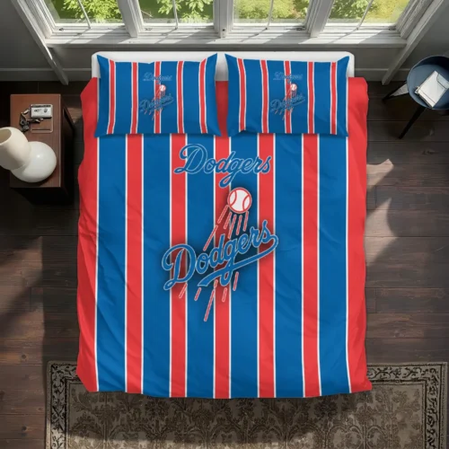 Los Angeles Dodgers Stripe Style Bedding Set Best Selling