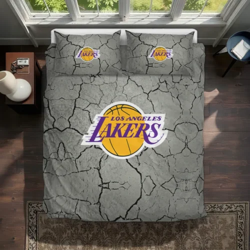 Los Angeles Lakers Cracked Texture Bedding Set Best Selling