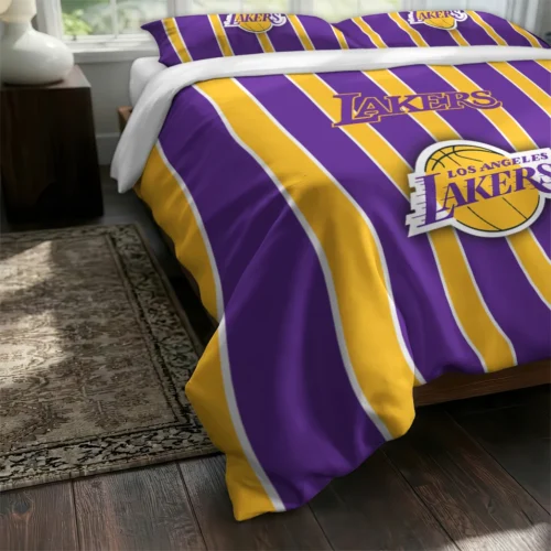Los Angeles Lakers Stripe Style Bedding Set Fashion Forward