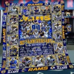 Los Angeles Rams Quilt Blanket 90th Anniversary Blue Yellow