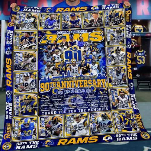 Los Angeles Rams Quilt Blanket 90th Anniversary Blue Yellow