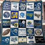 Los Angeles Rams Quilt Blanket Patchwork Logo Blue White