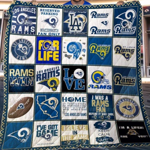 Los Angeles Rams Quilt Blanket Patchwork Logo Blue White