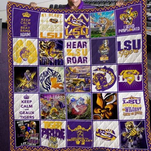 Lsu Quilt Blanket Collegiate Patchwork Purple Yellow White