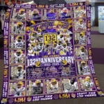 Lsu Tigers Quilt Blanket 132nd Anniversary Purple Yellow