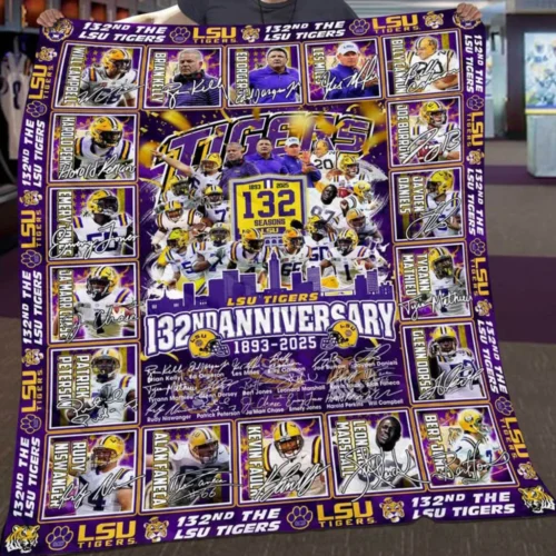Lsu Tigers Quilt Blanket 132nd Anniversary Purple Yellow
