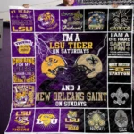 Lsu Tigers Quilt Blanket Football Helmets Purple Yellow