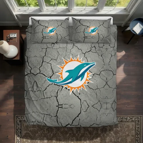 Miami Dolphins Cracked Texture Bedding Set Best Selling