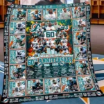 Miami Dolphins Quilt Blanket 60th Anniversary Teal Orange