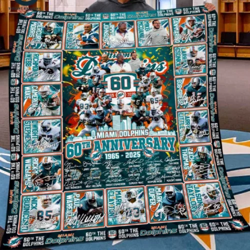 Miami Dolphins Quilt Blanket 60th Anniversary Teal Orange