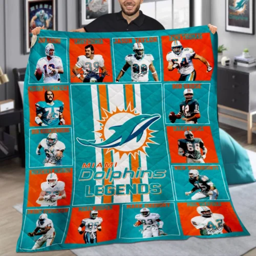 Miami Dolphins Quilt Blanket Legends Teal Orange
