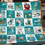 Miami Dolphins Quilt Blanket Snoopy Cartoon Teal White