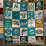 Miami Dolphins Quilt Blanket Vintage Logo Patchwork Teal Orange