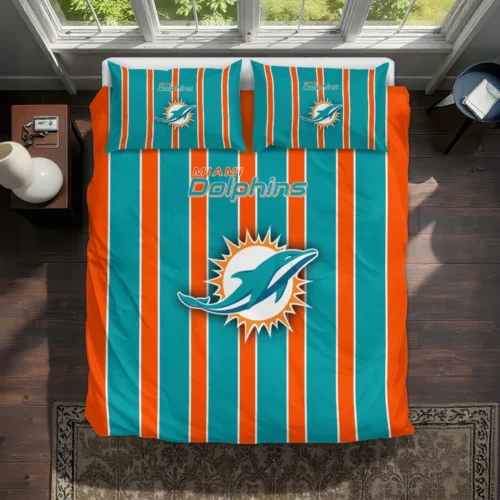 Miami Dolphins Stripe Style Bedding Set Best Selling