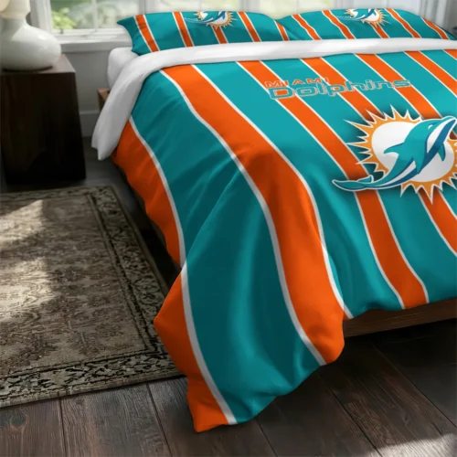 Miami Dolphins Stripe Style Bedding Set Fashion Forward