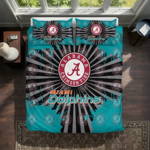 Miami Dolphins Sunburst Splatter Bedding Set Best Selling