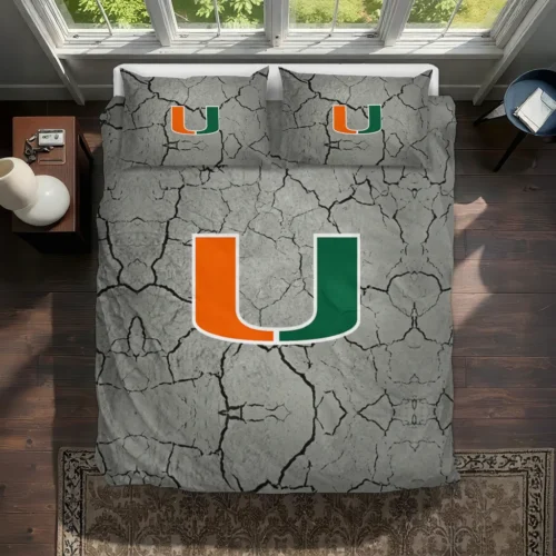 Miami Hurricanes Cracked Texture Bedding Set Best Selling