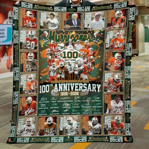 Miami Hurricanes Quilt Blanket 100th Anniversary Orange Green