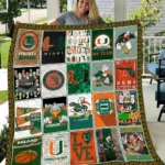 Miami Hurricanes Quilt Blanket Patchwork Collage Green Orange