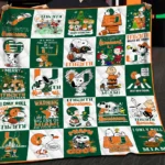 Miami Hurricanes Quilt Blanket Snoopy Cartoon Patchwork Green Orange