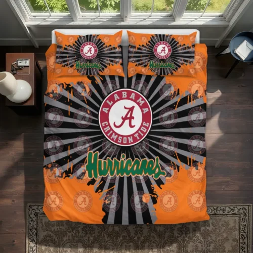 Miami Hurricanes Sunburst Splatter Bedding Set Best Selling