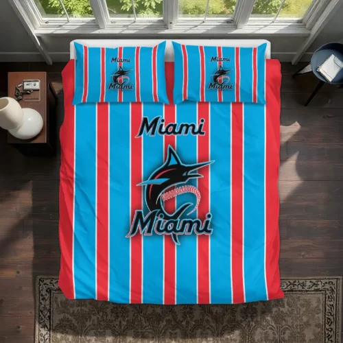 Miami Marlins Stripe Style Bedding Set Best Selling