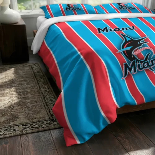 Miami Marlins Stripe Style Bedding Set Fashion Forward
