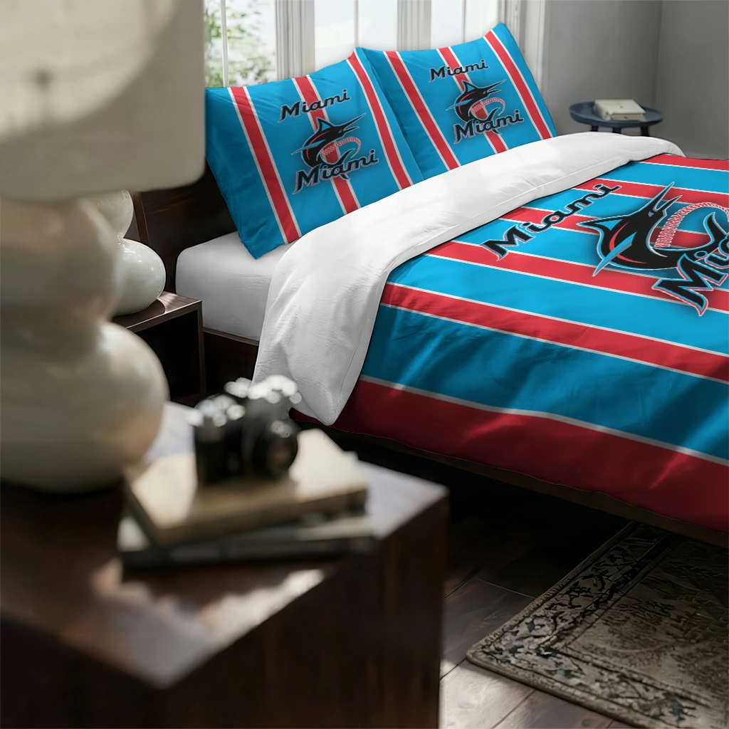 Miami Marlins Stripe Style Bedding Set High Quality Miami Marlins Stripe Style Bedding Set High Quality
