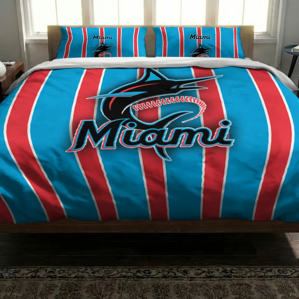 Miami Marlins Stripe Style Bedding Set Latest Model Miami Marlins Stripe Style Bedding Set Latest Model