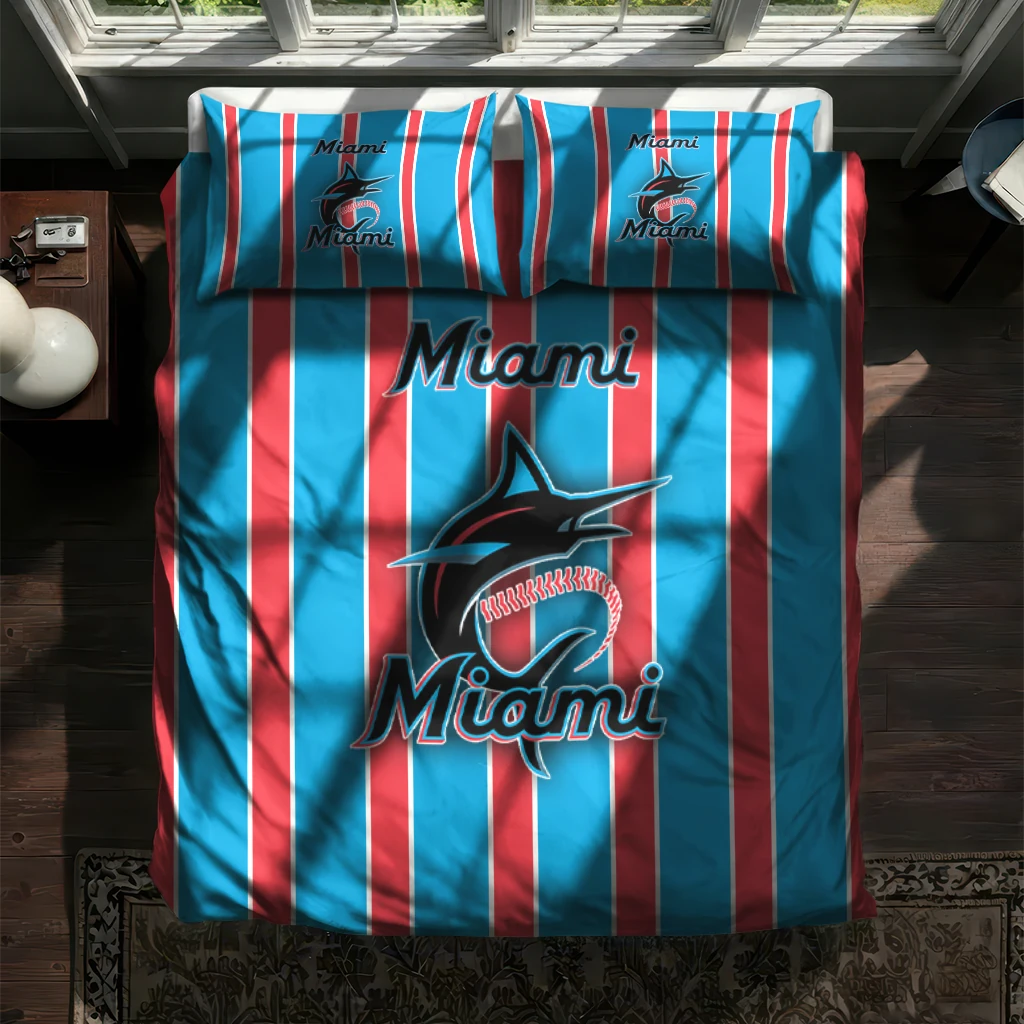 Miami Marlins Stripe Style Bedding Set New Arrival Miami Marlins Stripe Style Bedding Set New Arrival