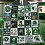 Michigan State Spartans Quilt Blanket Patchwork Green White