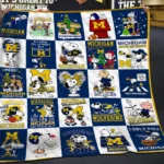 Michigan Wolverines Quilt Blanket Snoopy Patchwork Blue Yellow